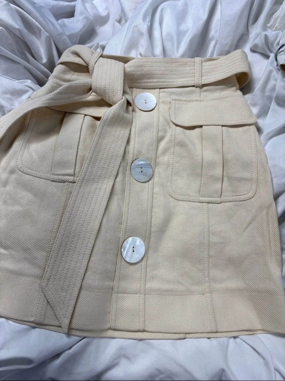 kate spade Luxe Cream Button-Front High Waist linnen blend  twill Skirt withBelt